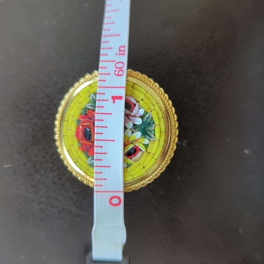 Vintage Micro Mosaic Italian Yellow Brooch Pin - Picture 5 of 6